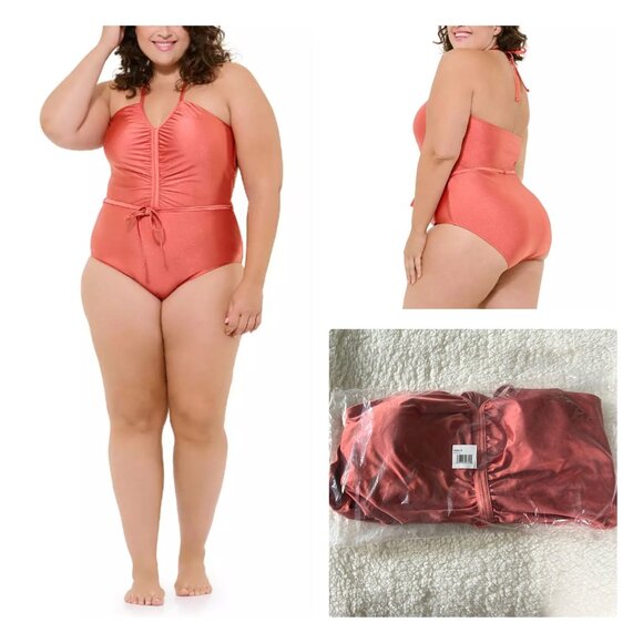 Ruched Tie-Front One-Piece Swimsuit Sz 2X NWT - Picture 7 of 12